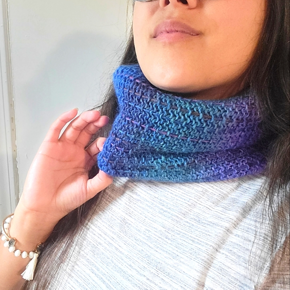 Handmade Blue and Purple Mermaid Woven and Knit Cowl Scarf